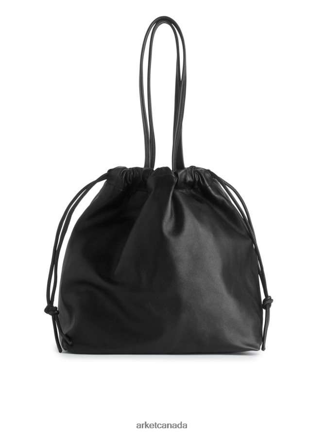 ARKET Bags 4L826J746 Black Leather Drawstring Tote Bag Unisex