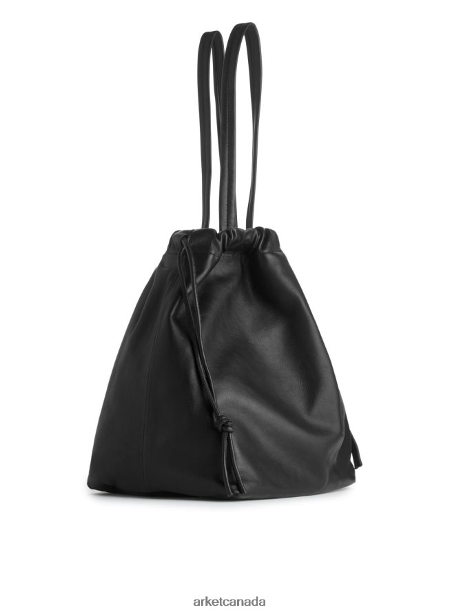 ARKET Bags 4L826J746 Black Leather Drawstring Tote Bag Unisex