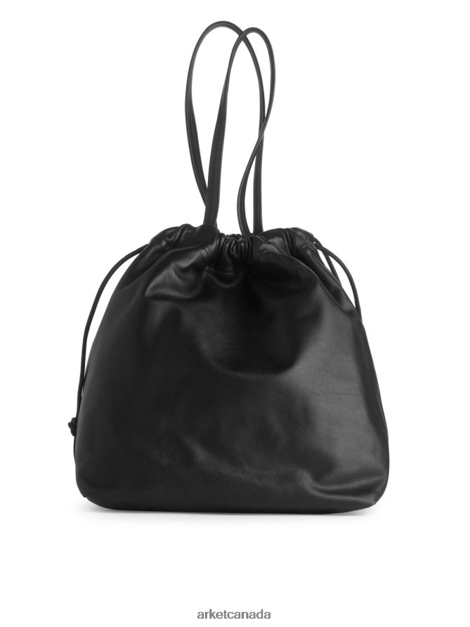 ARKET Bags 4L826J746 Black Leather Drawstring Tote Bag Unisex