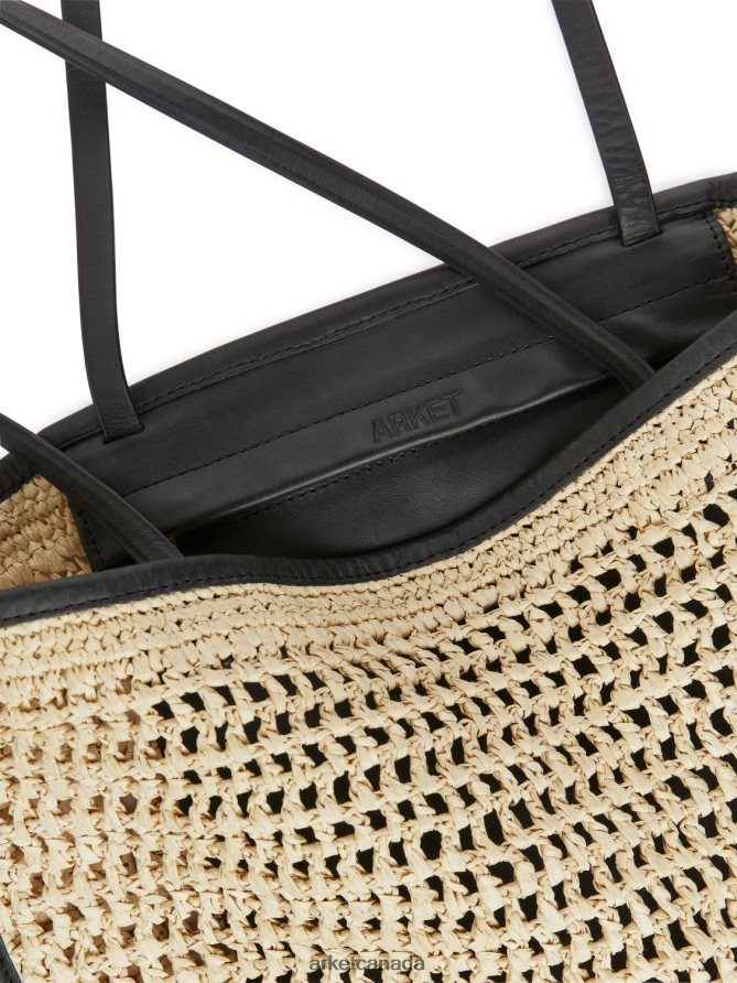 ARKET Bags 4L826J748 Beige/Black Leather-Detailed Straw Bag Unisex