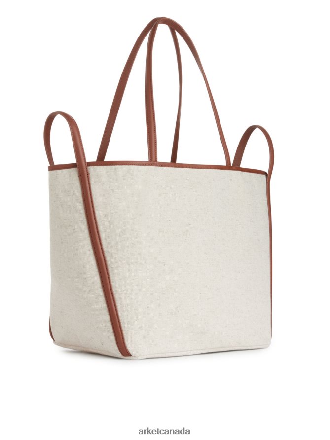ARKET Bags 4L826J750 Off-White/Cognac Leather-Detailed Canvas Tote Unisex