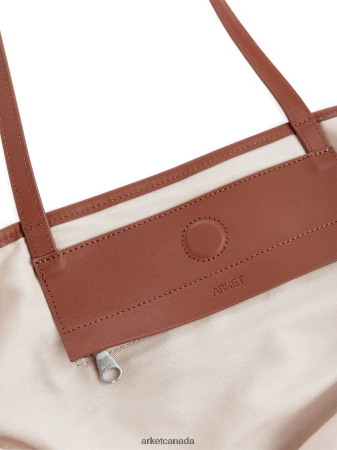 ARKET Bags 4L826J750 Off-White/Cognac Leather-Detailed Canvas Tote Unisex
