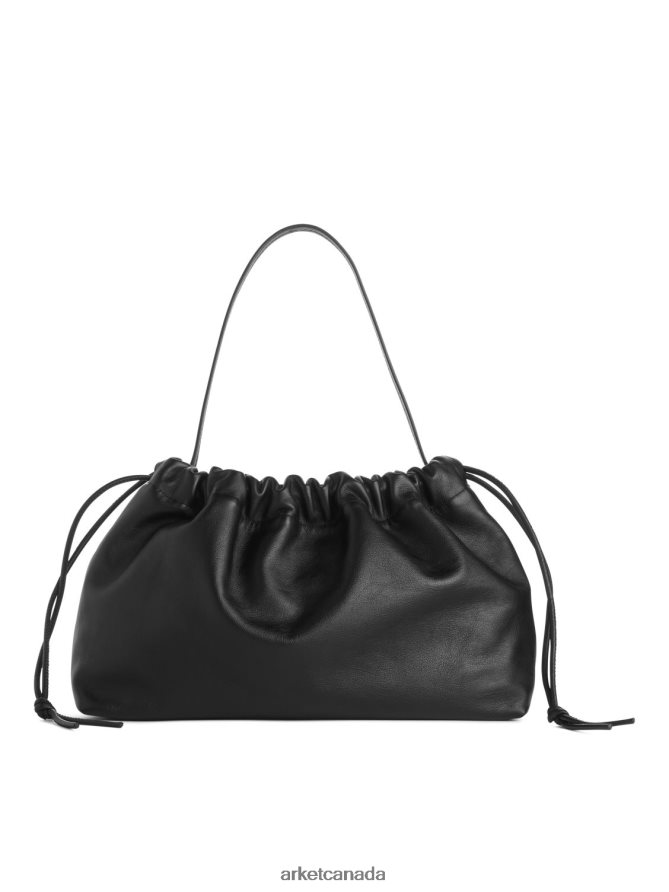 ARKET Bags 4L826J769 Black Gathered Leather Pouch Unisex