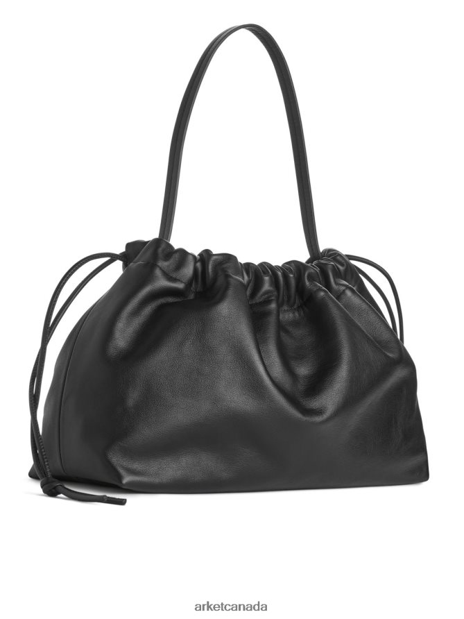 ARKET Bags 4L826J769 Black Gathered Leather Pouch Unisex