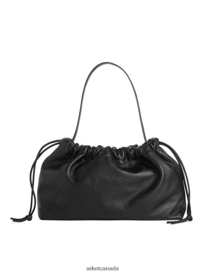 ARKET Bags 4L826J769 Black Gathered Leather Pouch Unisex