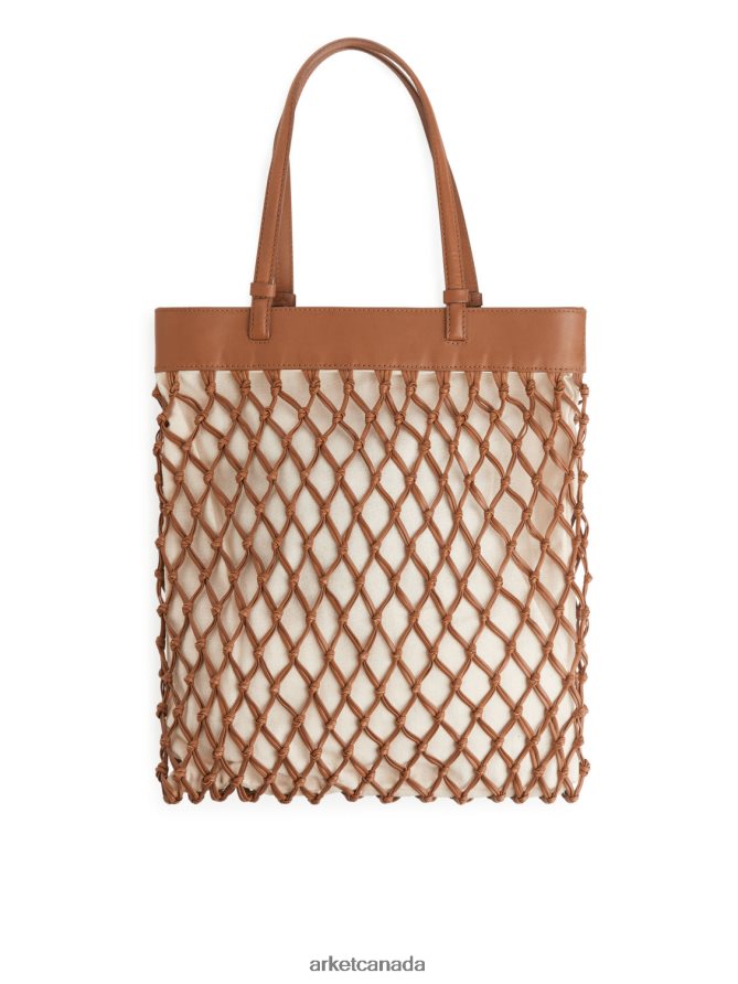 ARKET Bags 4L826J771 Brown/Off White Braided Leather Tote Unisex