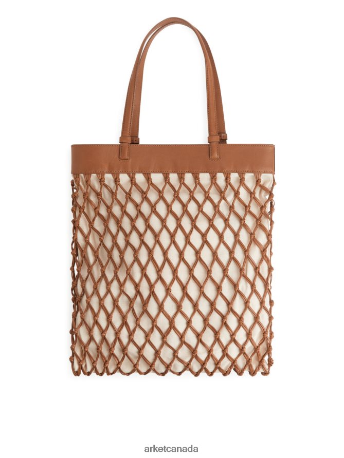 ARKET Bags 4L826J771 Brown/Off White Braided Leather Tote Unisex