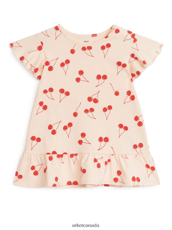 ARKET Clothing 4L826J1690 Ligh Orange/Cherries Frill Jersey Dress Kids