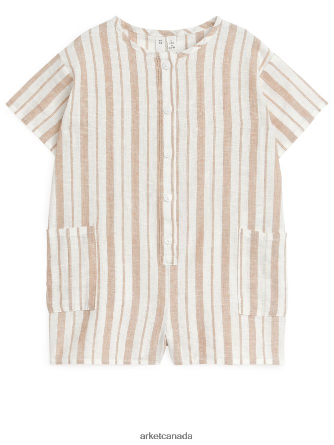 ARKET Clothing 4L826J1700 Beige/Stripes Linen Romper Kids
