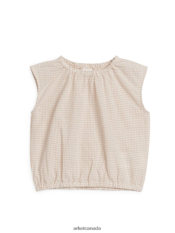 ARKET Clothing 4L826J1702 Beige/Checked Sleeveless Seersucker Top Kids