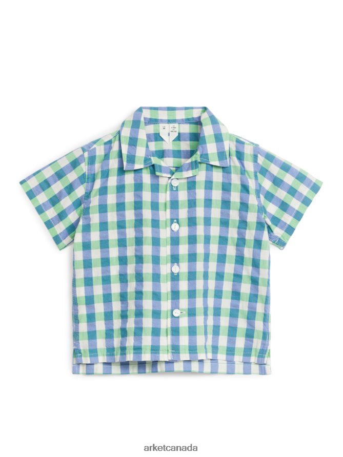 ARKET Clothing 4L826J1704 Green/Blue Seersucker Shirt Kids