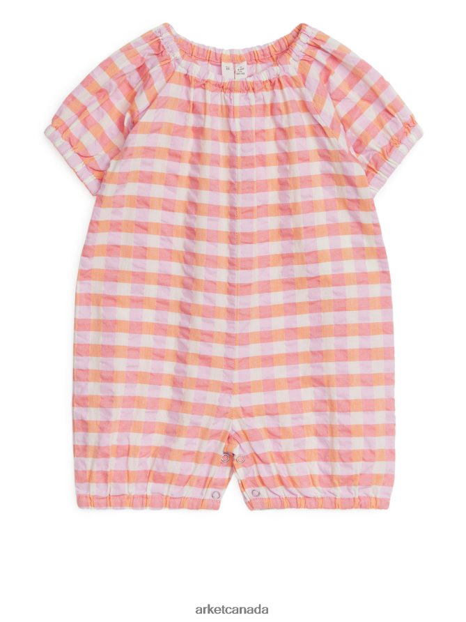 ARKET Clothing 4L826J1708 Orange/Checked Seersucker Romper Kids