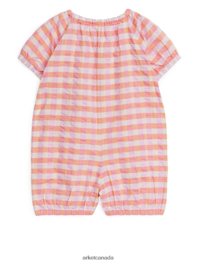 ARKET Clothing 4L826J1708 Orange/Checked Seersucker Romper Kids