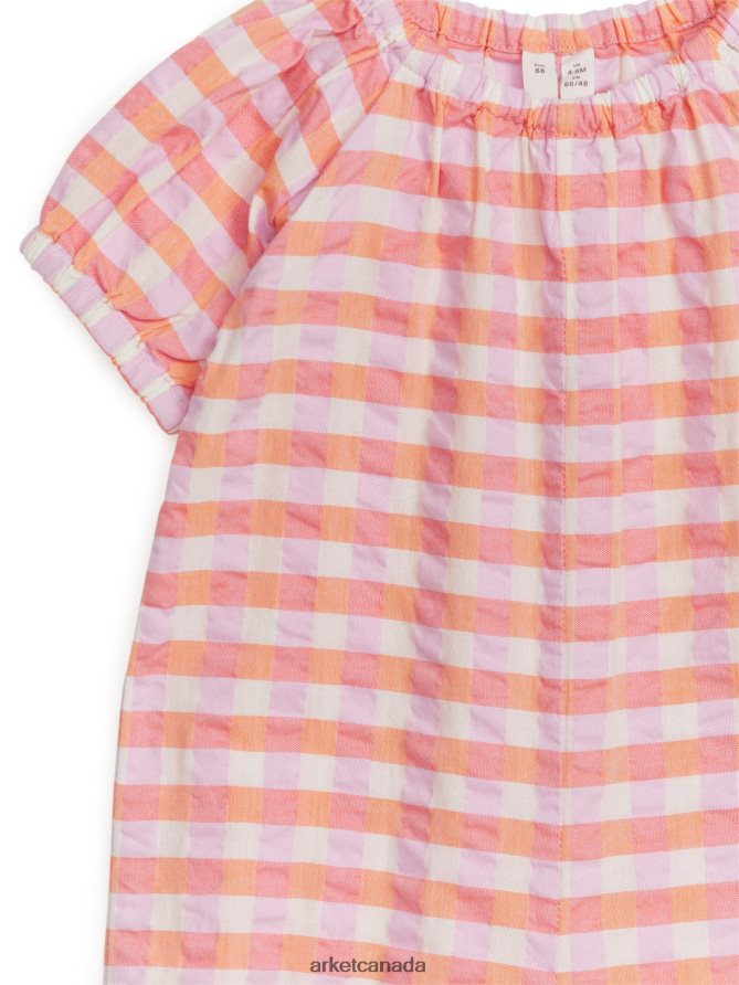 ARKET Clothing 4L826J1708 Orange/Checked Seersucker Romper Kids