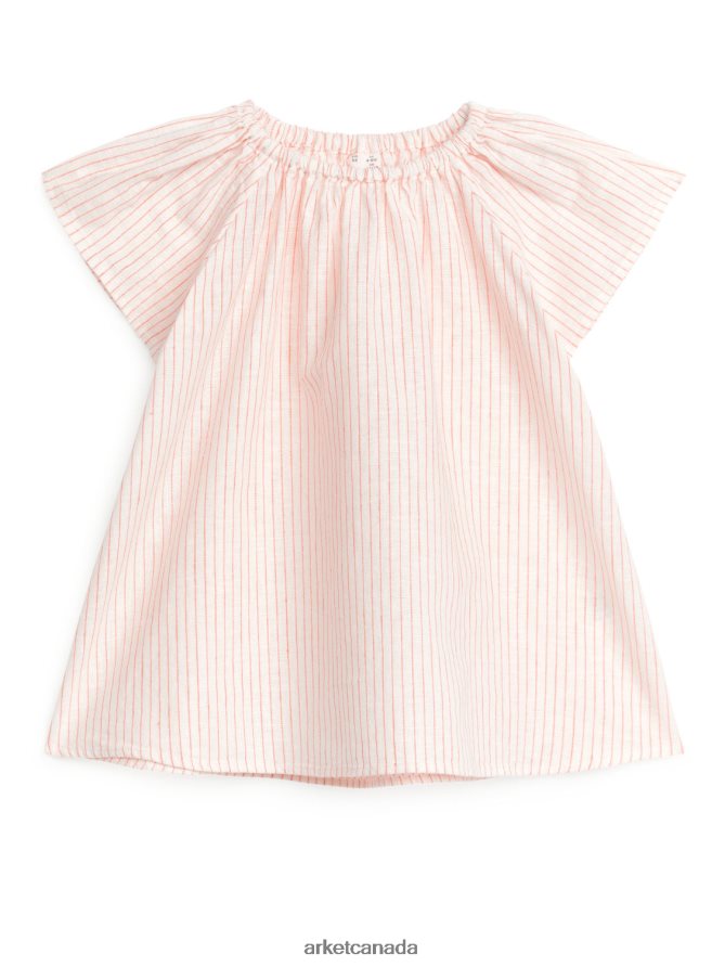 ARKET Clothing 4L826J1720 Off White/Orange Linen Cotton Dress Kids