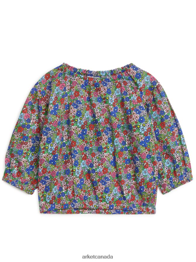 ARKET Clothing 4L826J1731 Blue/Floral Balloon-Sleeve Blouse Kids