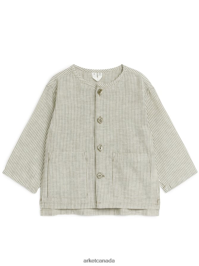 ARKET Clothing 4L826J1760 Khaki/White Linen Overshirt Kids