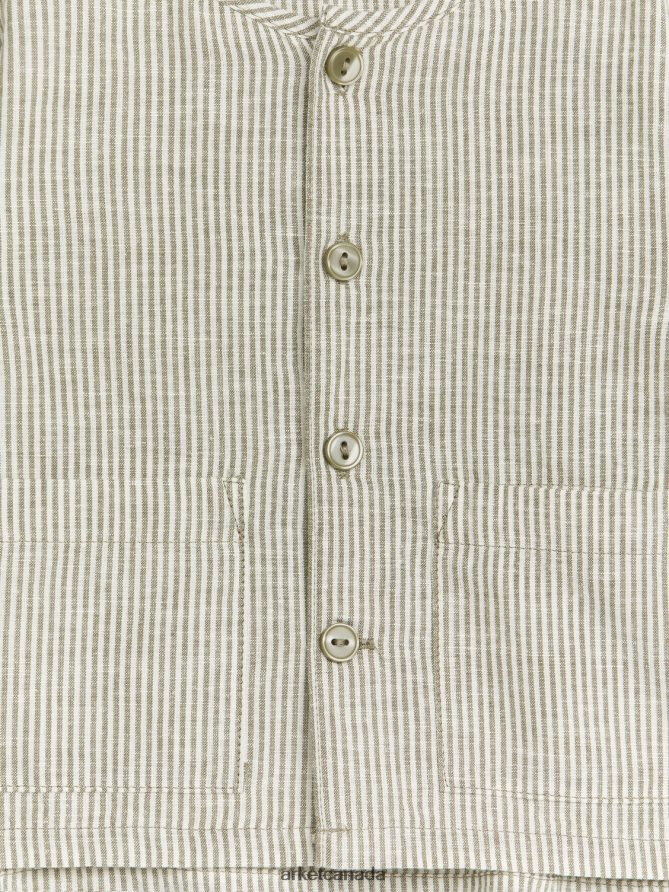 ARKET Clothing 4L826J1760 Khaki/White Linen Overshirt Kids