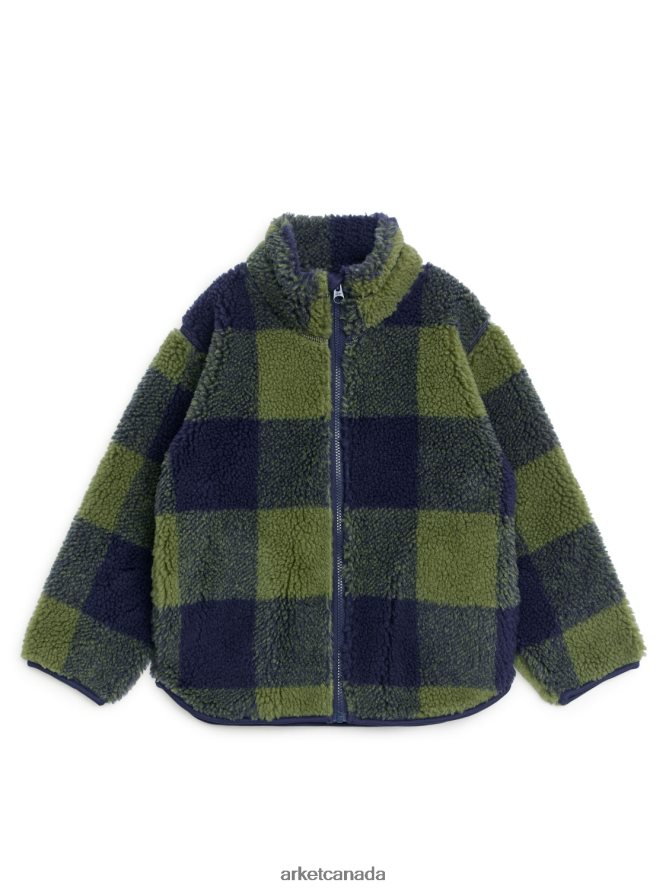 ARKET Clothing 4L826J1680 Khaki/Blue Checked Pile Jacket Kids