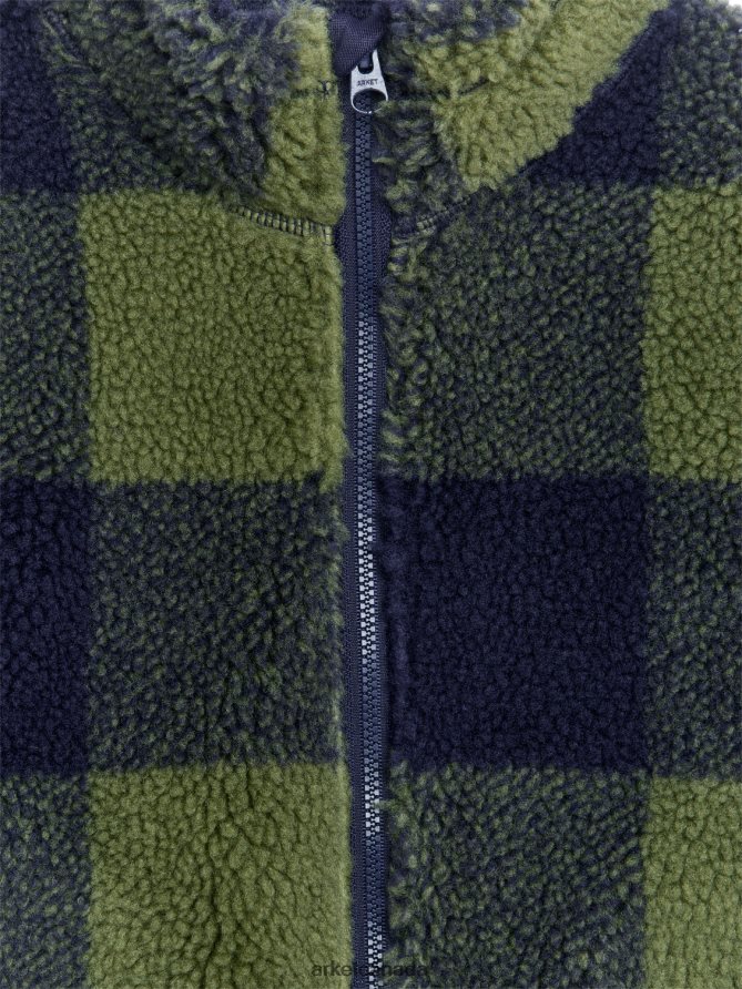 ARKET Clothing 4L826J1680 Khaki/Blue Checked Pile Jacket Kids