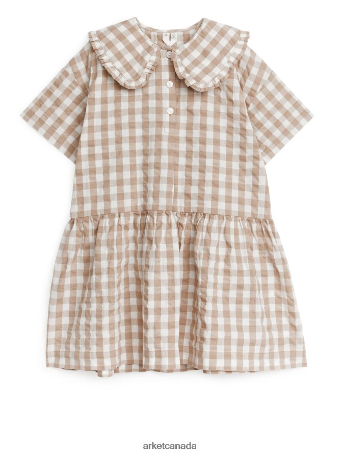 ARKET Clothing 4L826J1369 Beige/Checked Frill-Collar Seersucker Dress Kids