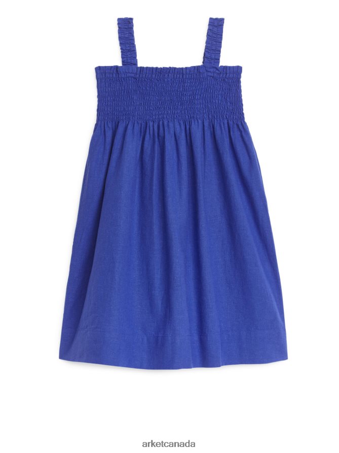 ARKET Clothing 4L826J1375 Blue Smocked Seersucker Dress Kids