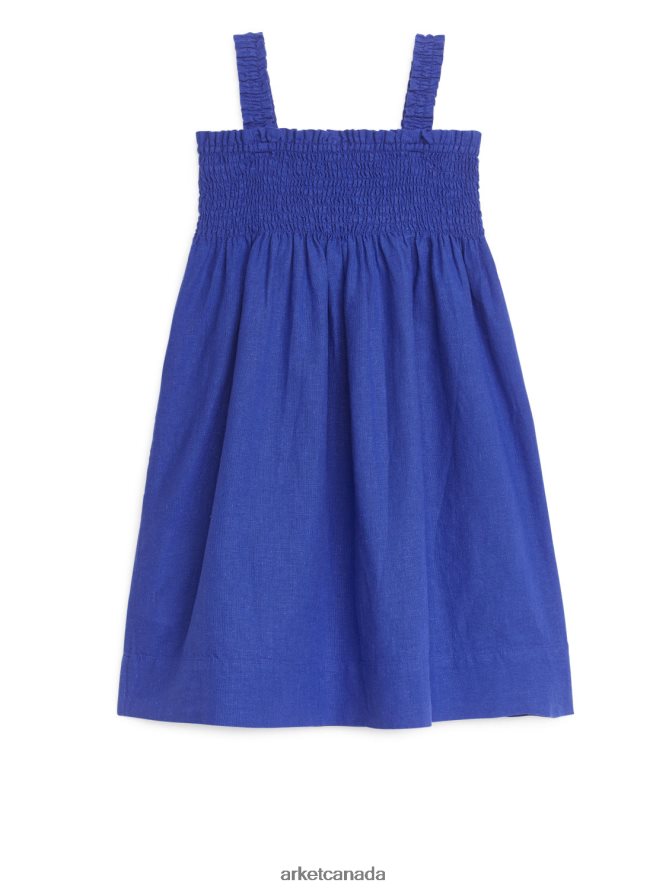 ARKET Clothing 4L826J1375 Blue Smocked Seersucker Dress Kids