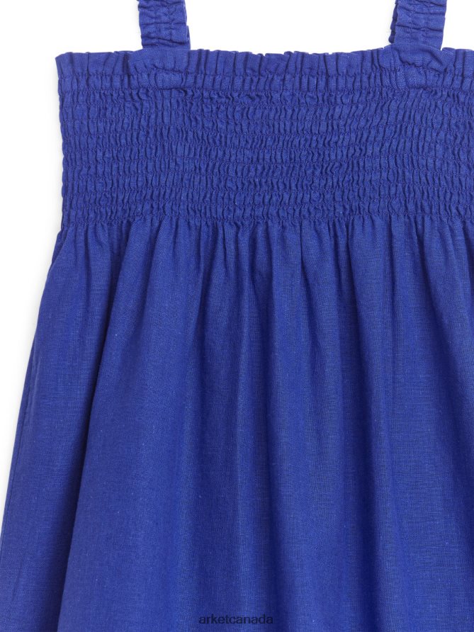 ARKET Clothing 4L826J1375 Blue Smocked Seersucker Dress Kids