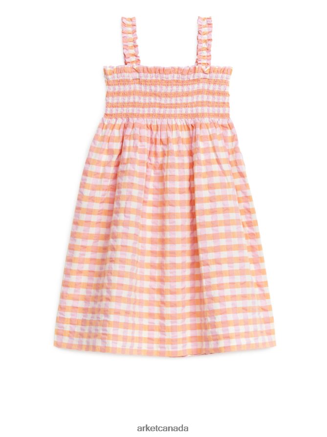 ARKET Clothing 4L826J1376 Orange/Checked Smocked Seersucker Dress Kids