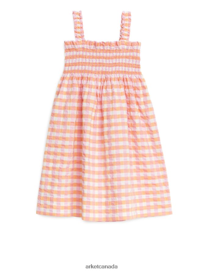 ARKET Clothing 4L826J1376 Orange/Checked Smocked Seersucker Dress Kids