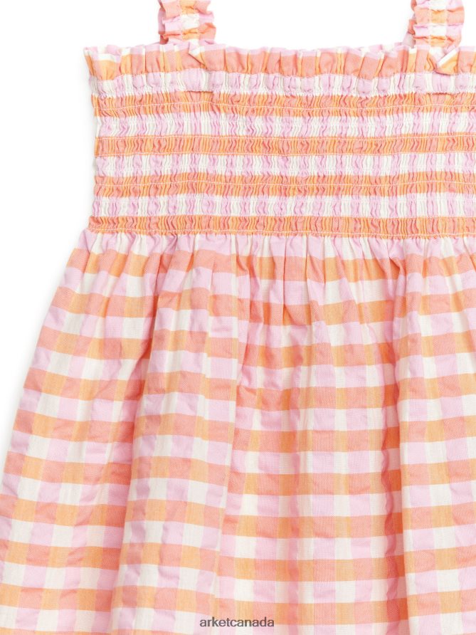 ARKET Clothing 4L826J1376 Orange/Checked Smocked Seersucker Dress Kids