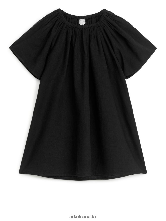 ARKET Clothing 4L826J1380 Washed Black Wide Linen Cotton Dress Kids