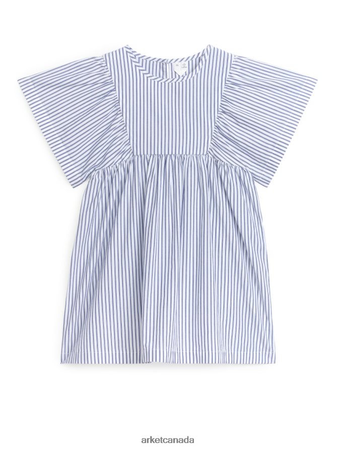 ARKET Clothing 4L826J1382 White/Blue Cotton Poplin Dress Kids