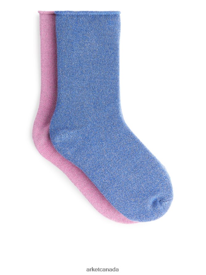 ARKET Clothing 4L826J1593 Pink/Blue Glittery Socks, 2 Pairs Kids