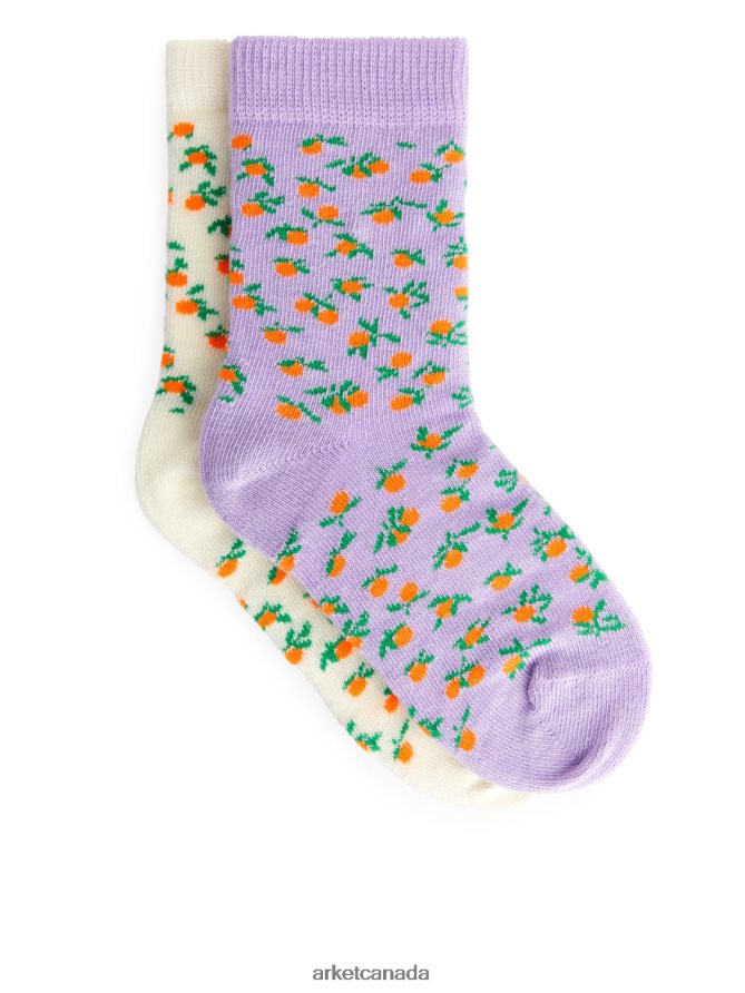 ARKET Clothing 4L826J1601 Lilac/White Jacquard Socks, 2 Pairs Kids