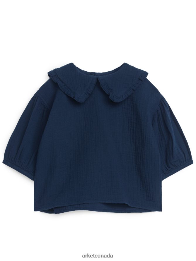 ARKET Clothing 4L826J1431 Dark Blue Frill-Collar Cheesecloth Blouse Kids