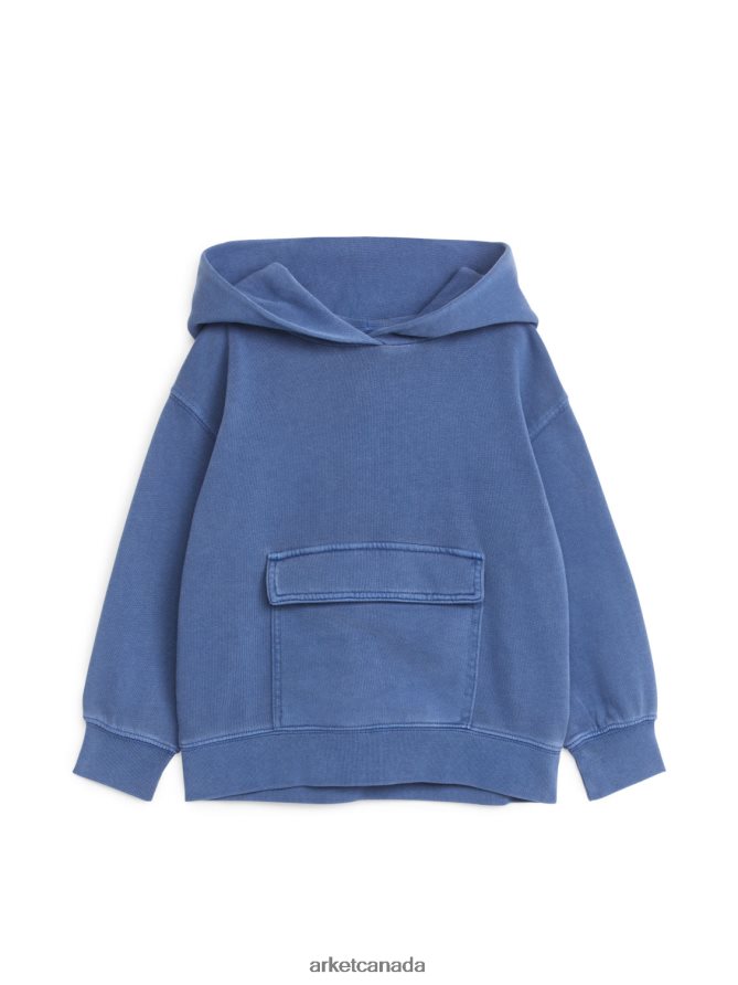 ARKET Clothing 4L826J1432 Washed Blue Front-Pocket Hoodie Kids
