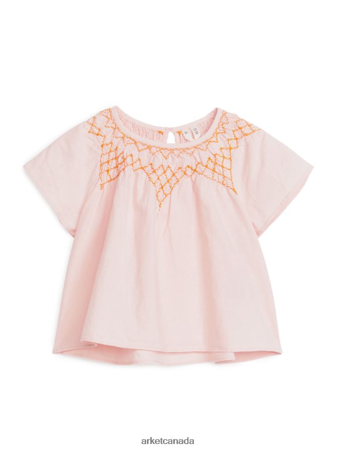 ARKET Clothing 4L826J1447 Pink Embroidered Linen Blouse Kids