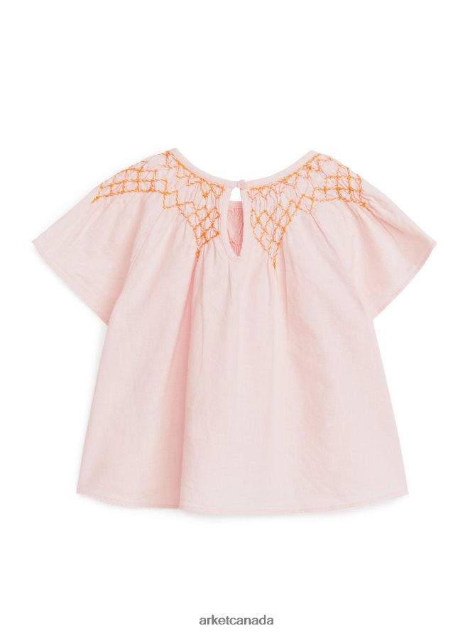 ARKET Clothing 4L826J1447 Pink Embroidered Linen Blouse Kids