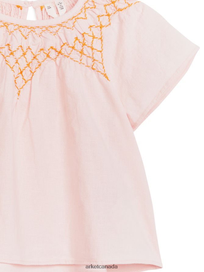 ARKET Clothing 4L826J1447 Pink Embroidered Linen Blouse Kids
