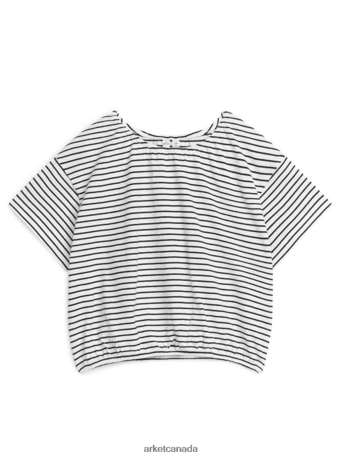 ARKET Clothing 4L826J1471 Black/Stripe Voluminous Gathered Jersey Top Kids