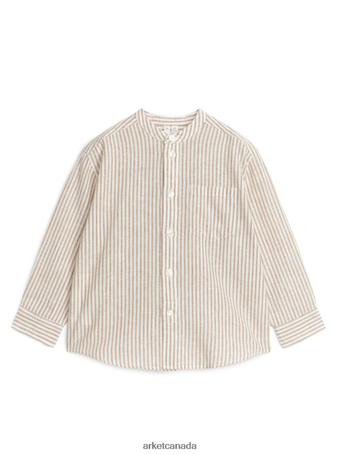 ARKET Clothing 4L826J1473 Beige/Off White Henley Linen Shirt Kids