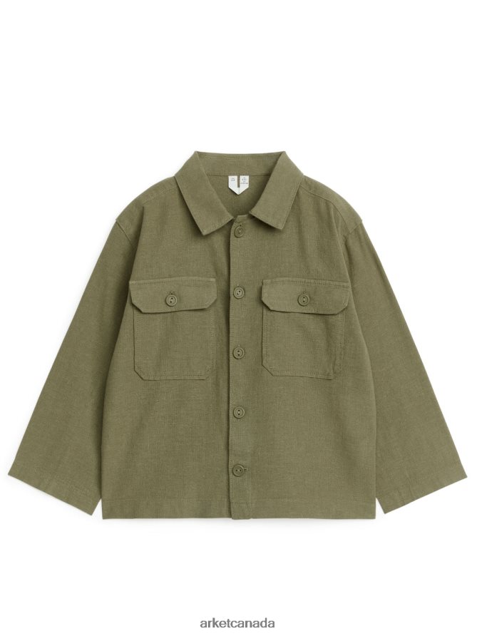 ARKET Clothing 4L826J1475 Khaki Green Relaxed Cotton-Linen Overshirt Kids