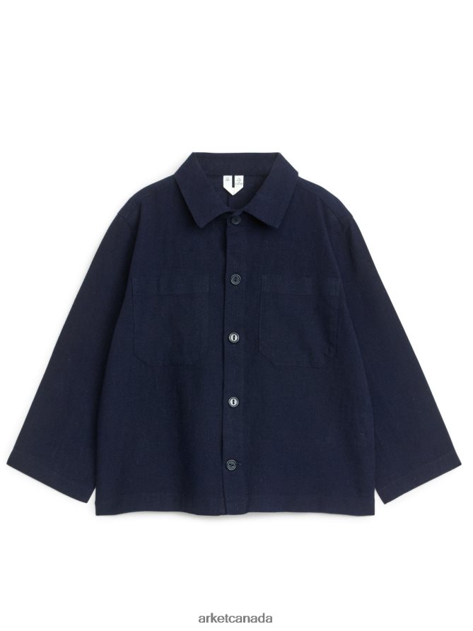 ARKET Clothing 4L826J1478 Dark Blue Linen Cotton Overshirt Kids