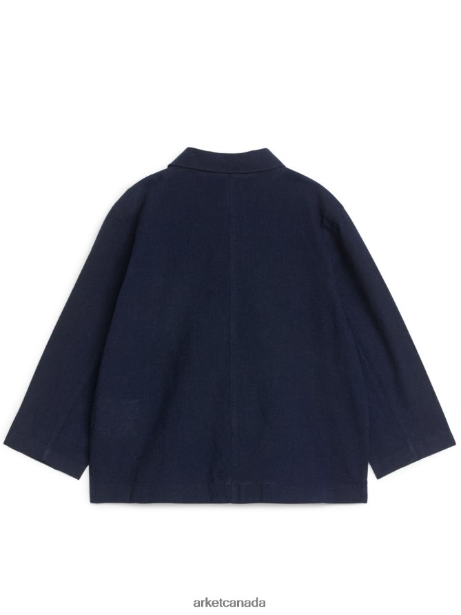 ARKET Clothing 4L826J1478 Dark Blue Linen Cotton Overshirt Kids