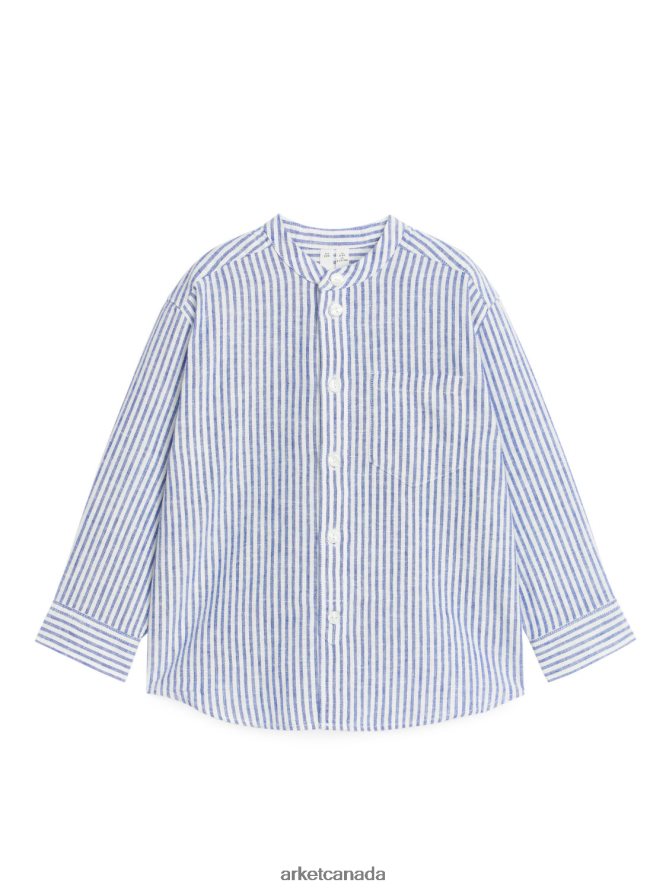 ARKET Clothing 4L826J1484 Blue/Stripe Henley Linen Shirt Kids