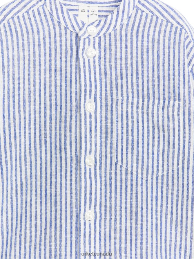 ARKET Clothing 4L826J1484 Blue/Stripe Henley Linen Shirt Kids