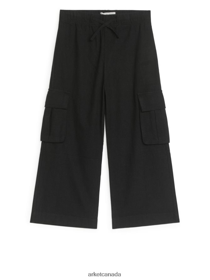ARKET Clothing 4L826J1563 Black Utility Linen Trousers Kids