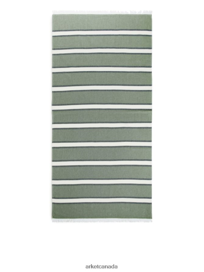 ARKET Homeware 4L826J634 Green/Off White Cotton Beach Blanket Unisex