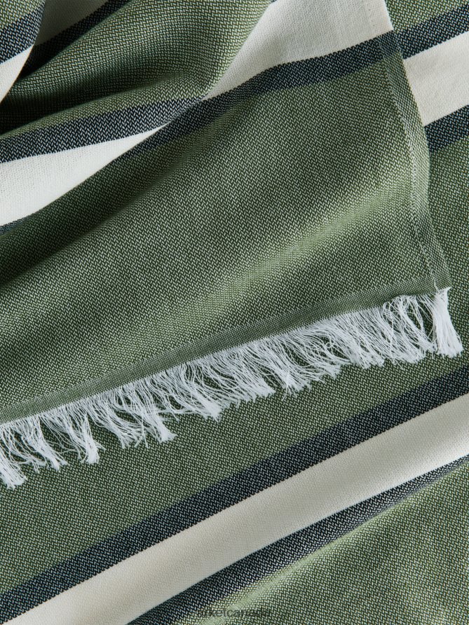 ARKET Homeware 4L826J634 Green/Off White Cotton Beach Blanket Unisex